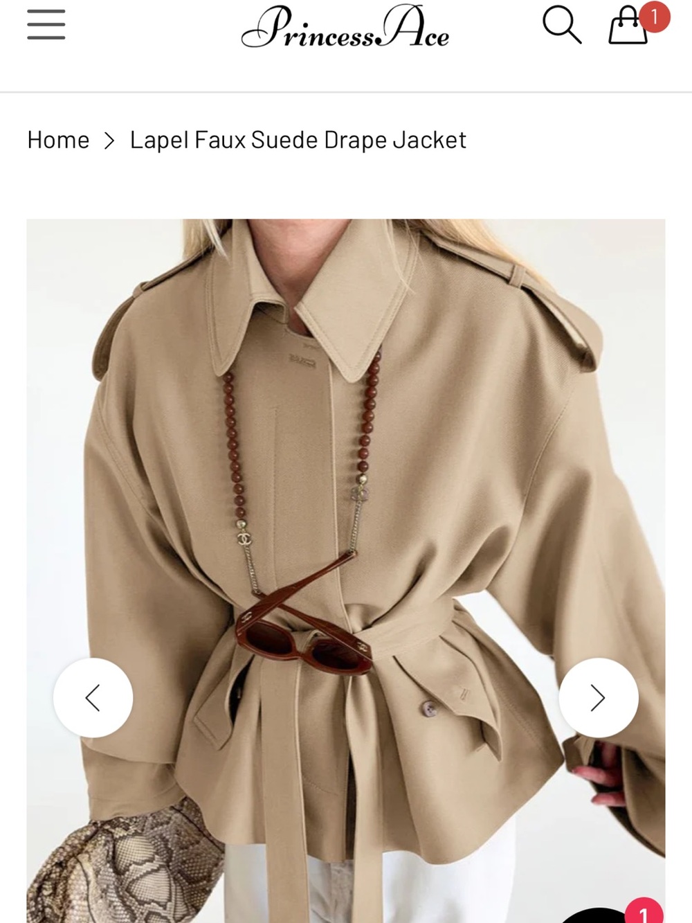 Women's Lapel Short Drape Trench Jacket - Beige